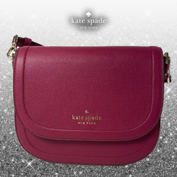 kate spade Blake Pebbled Leather Saddlebag Cranberry NO CALLOUTS - Picture 2 of 15